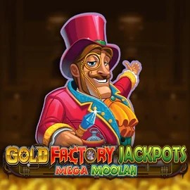 Gold Factory Jackpots Mega Moolah slot logo by Aurum Signature Studios at Herospin Casino